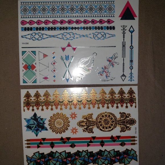 3 sheets Golden Silver Temporary Tattoo - Picture 3 of 16